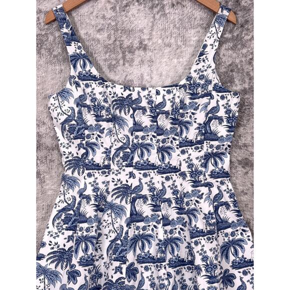 STAUD Wells Dress 10 Womens Blue Toile Cotton Printed Mini - Picture 2 of 8